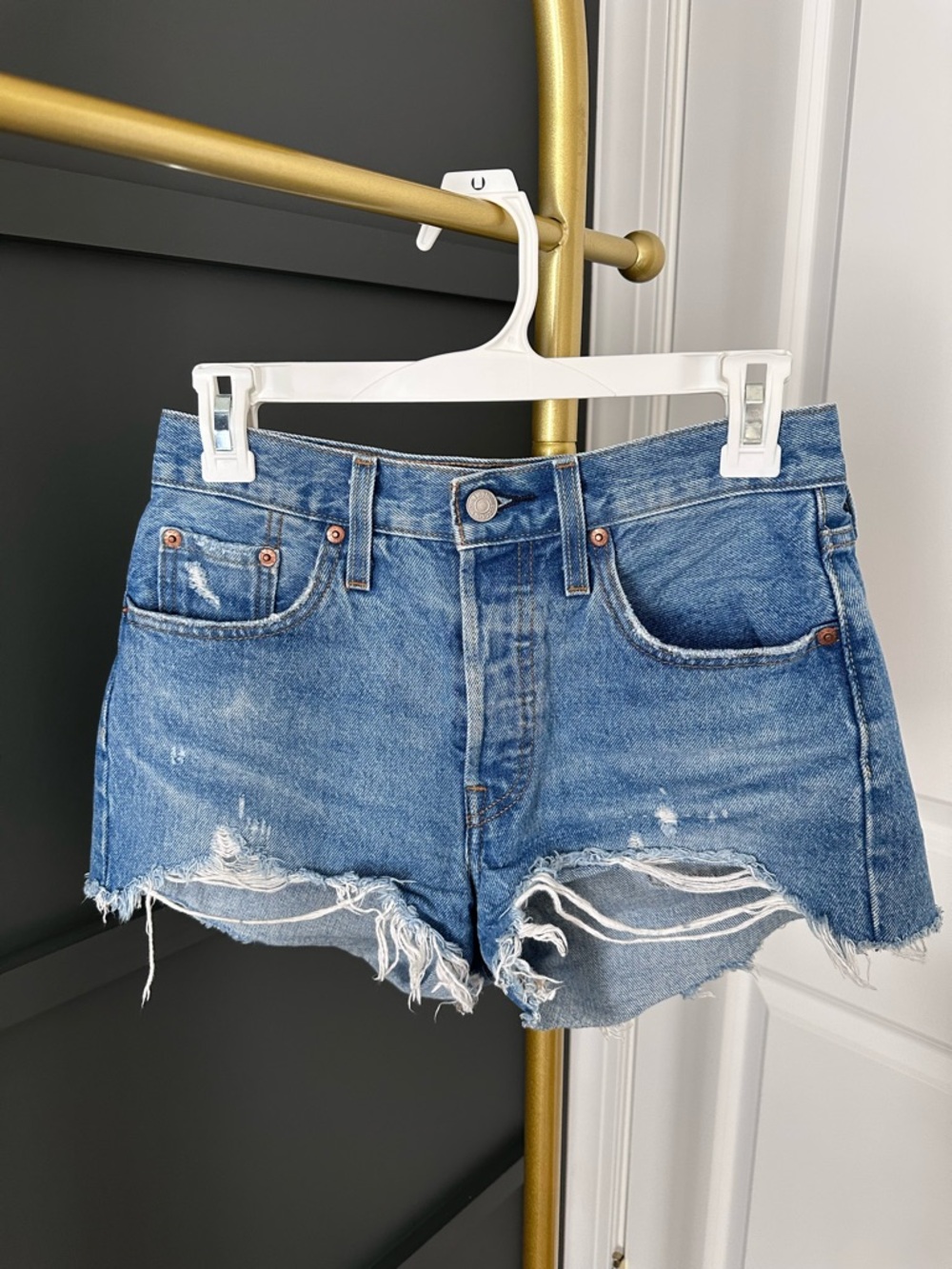 Levi's Blue Distressed Cutoff Denim Shorts size 25